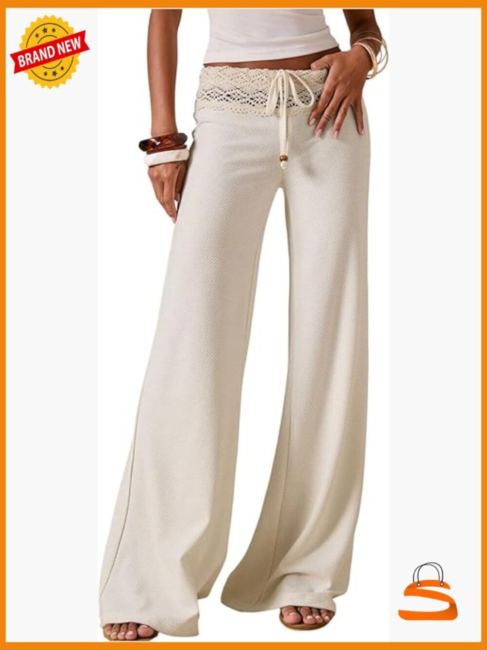 Wide Leg Palazzo Pants Boho Crochet Tie Waist Low Rise Beach Vacation